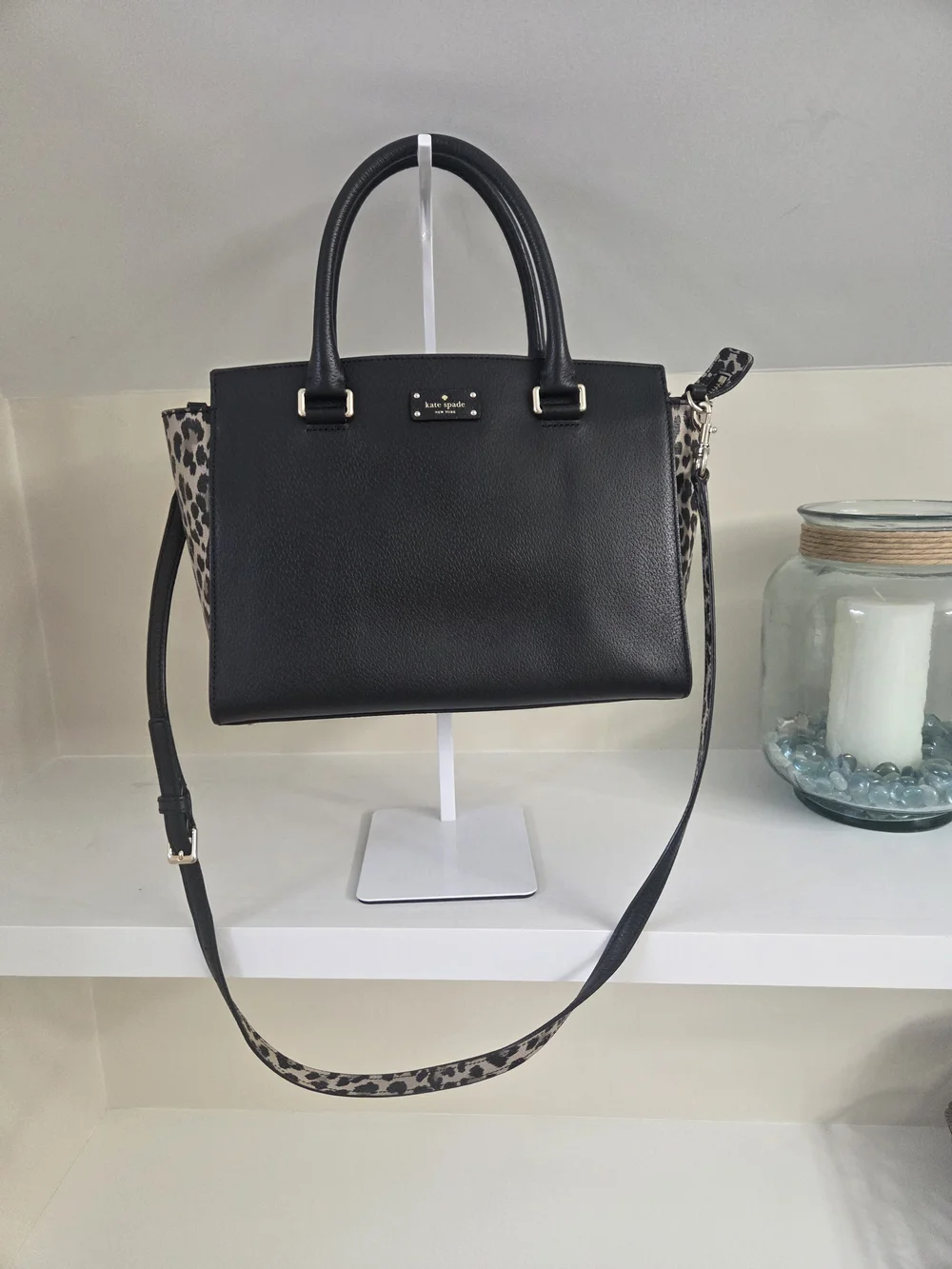 Kate Spade Black Leopard-Print Leather Satchel With Removeable Crossbody Strap